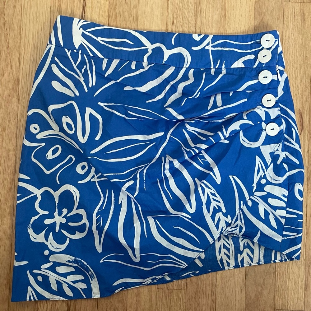 Zara blue print floral hi-lo draped skirt with buttons